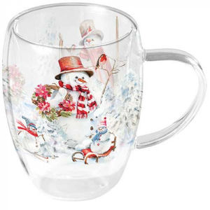 sporty snowman, dubbelwandig theeglas